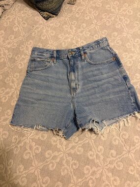 American Eagle Outfitters Light Blue Frayed High-Rise Jean Shorts